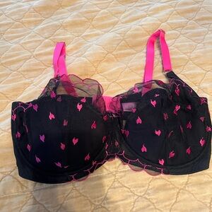 Adore Me Black Bra with Pink Heart Details